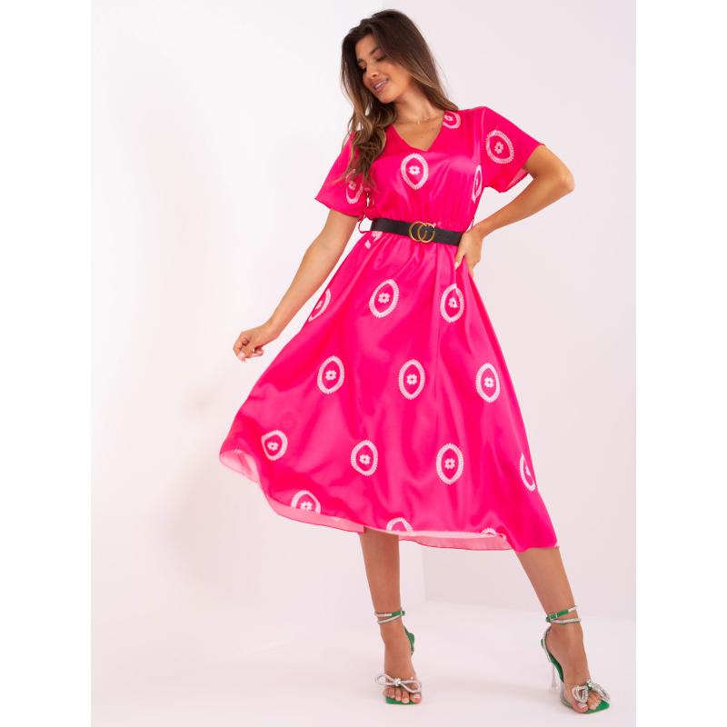 Dámské šaty vzorované koktejlové INIA tmavě růžové 