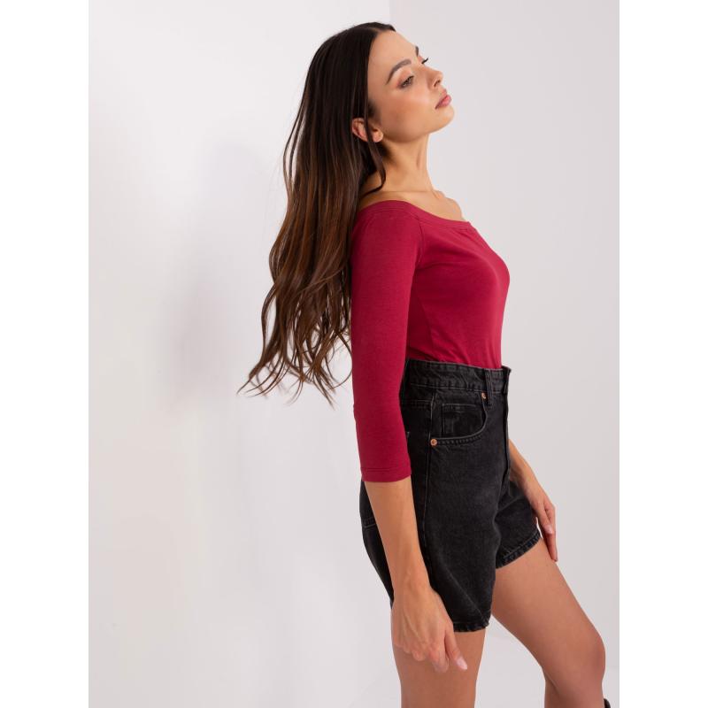 Dámská blůza s pruhy v přiléhavém střihu BASIC FEEL GOOD bordó 