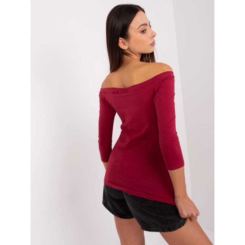 Dámská blůza s pruhy v přiléhavém střihu BASIC FEEL GOOD bordó 