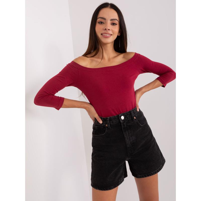 Dámská blůza s pruhy v přiléhavém střihu BASIC FEEL GOOD bordó 