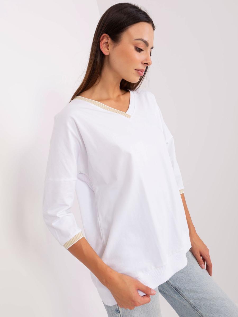 Dámska blúzka oversize s výstrihom do V RUE PARIS biela