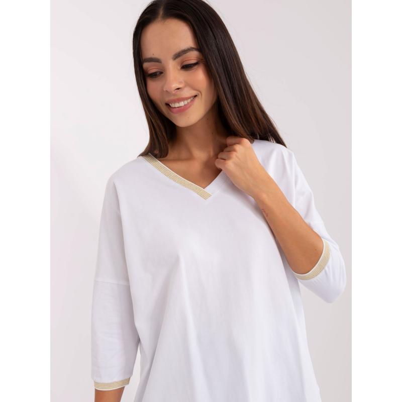 Női oversize V-nyakú blúz RUE PARIS fehér