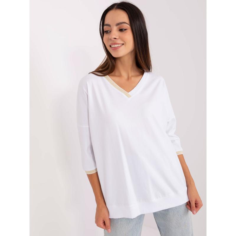 Női oversize V-nyakú blúz RUE PARIS fehér