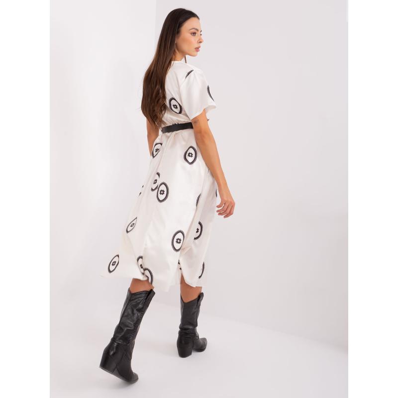 Dámské šaty s páskem midi koktejlové HIMASA ecru 