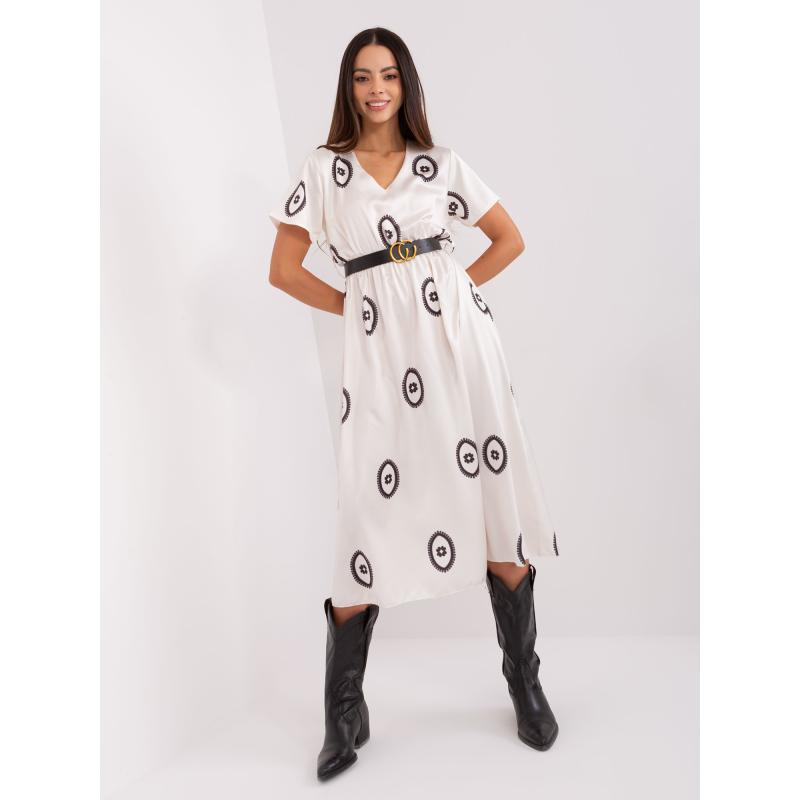 Dámské šaty s páskem midi koktejlové HIMASA ecru 