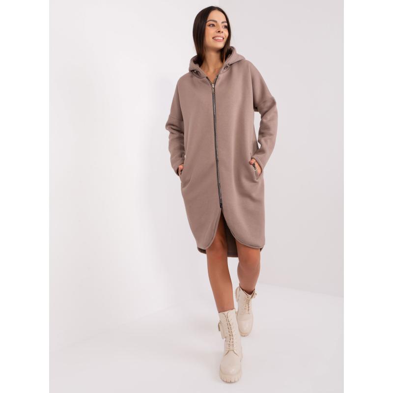 Női kapucnis pulóver Tina RUE PARIS sötét bézs