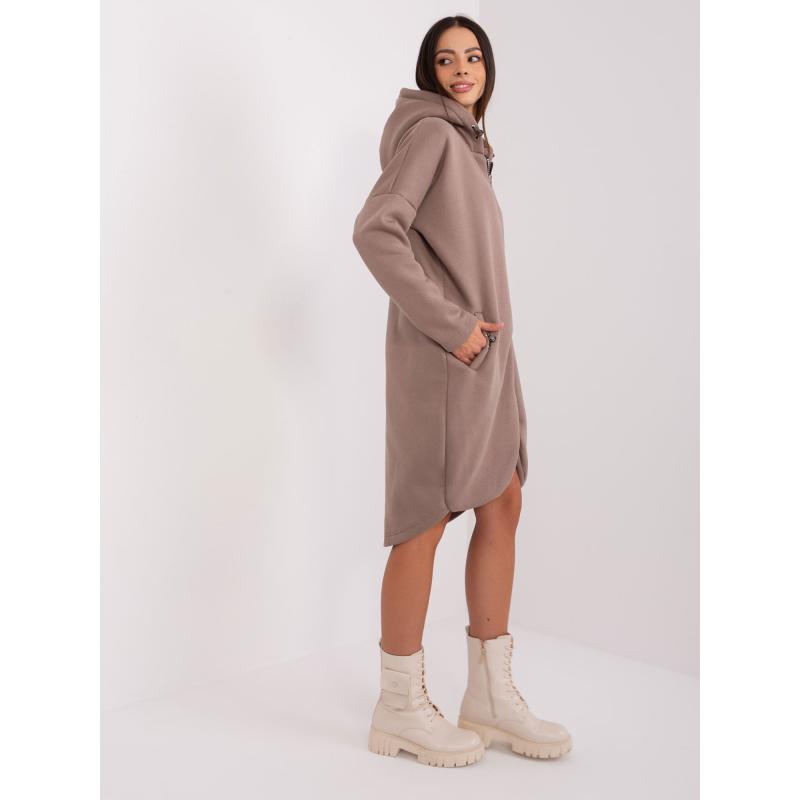 Női kapucnis pulóver Tina RUE PARIS sötét bézs