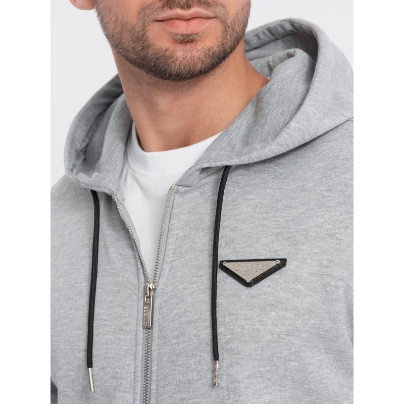 Férfi cipzáras kapucnis pulóver V2 OM-SSZP-22SS-010 szürke melange