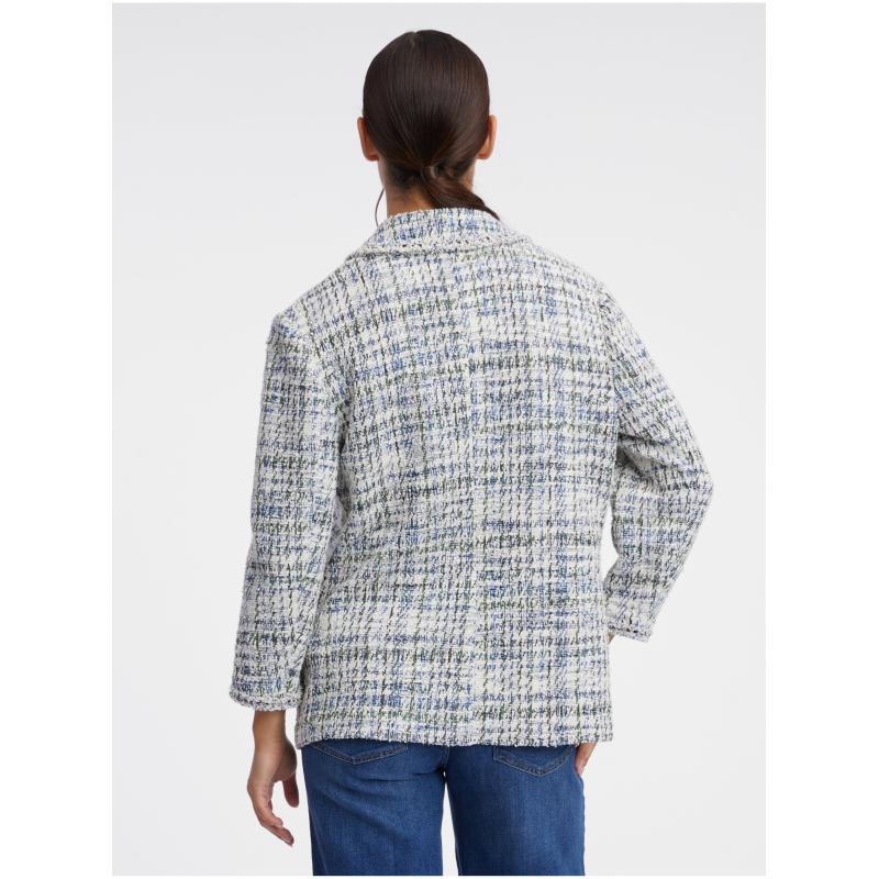 Modré a krémové dámske tvídové sako