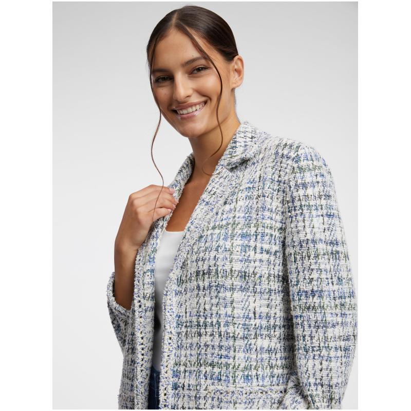 Modré a krémové dámske tvídové sako