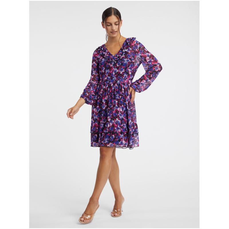 Fialové dámské květované šaty