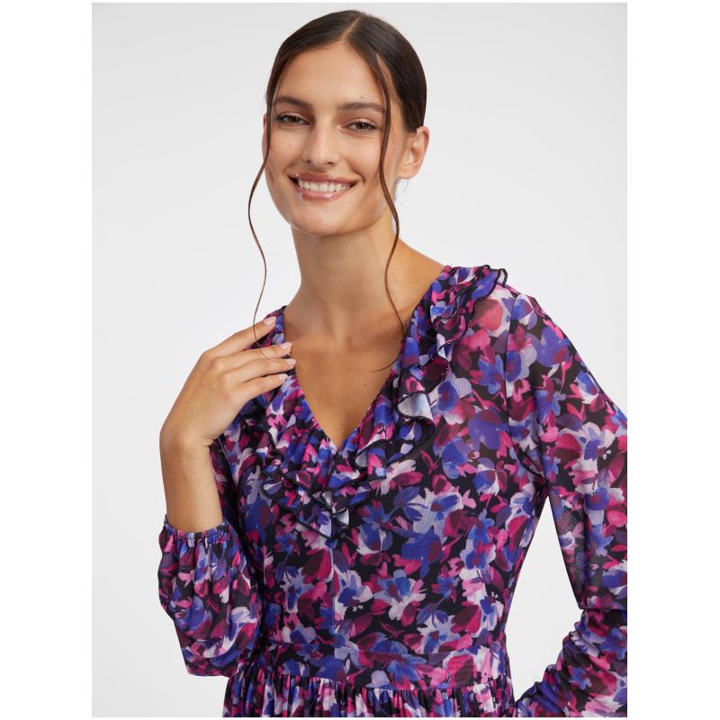 Fialové dámské květované šaty