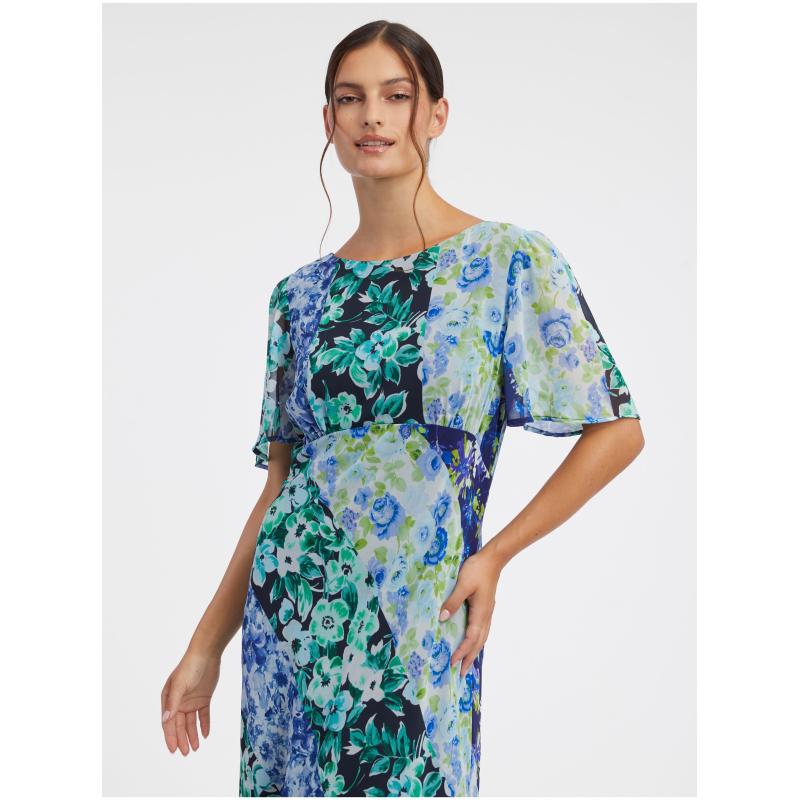 Modré dámské květované midi šaty