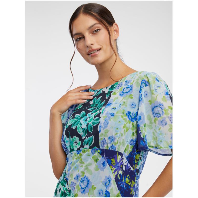 Modré dámské květované midi šaty