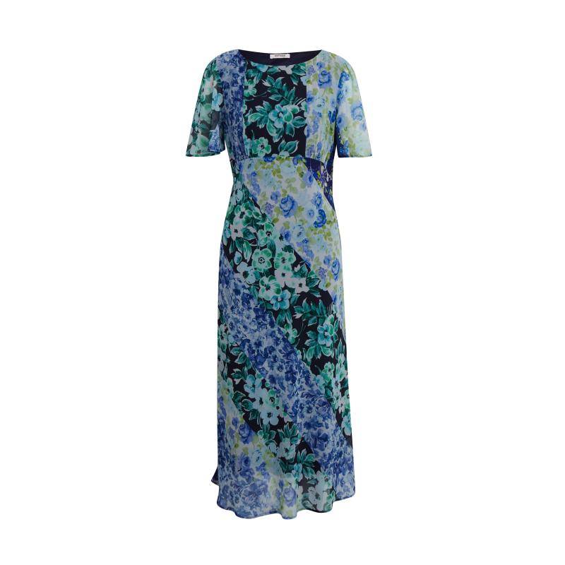 Modré dámské květované midi šaty