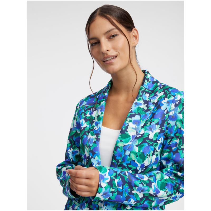 Zeleno-modré dámské květované dámské sako