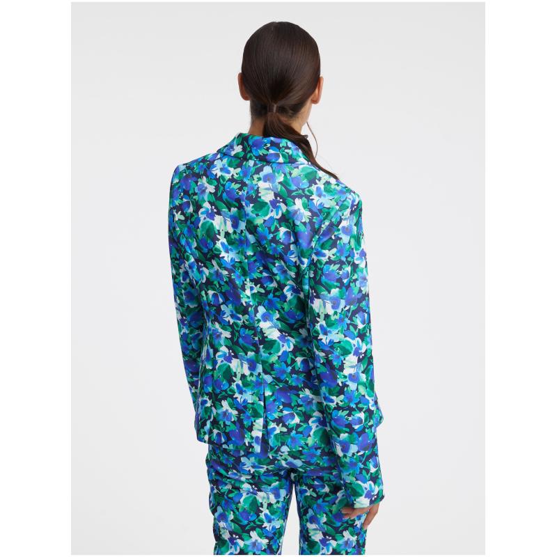 Zeleno-modré dámské květované dámské sako