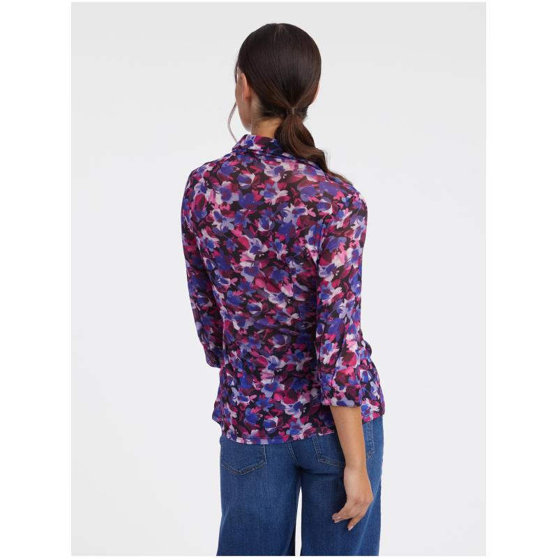 Fialová dámská květovaná halenka