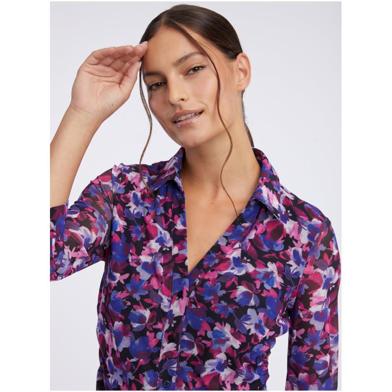 Fialová dámská květovaná halenka