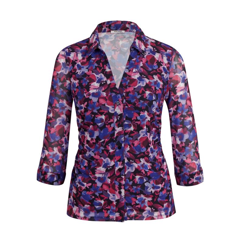 Fialová dámská květovaná halenka