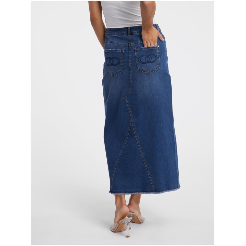 Modrá dámská džínová maxi sukně