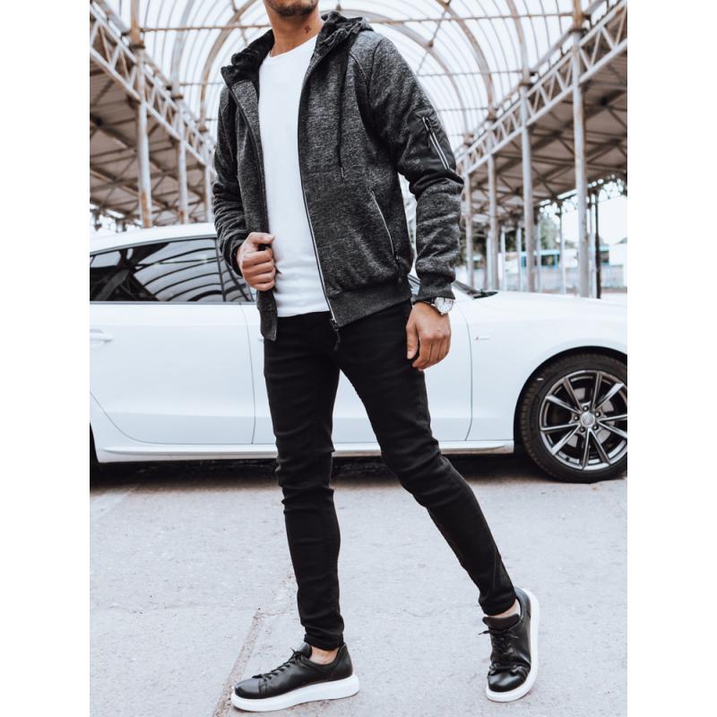 Pánská zateplená mikina bez knoflíků QITAS tmavě šedá