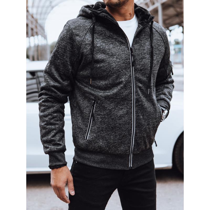 Pánská zateplená mikina bez knoflíků QITAS tmavě šedá