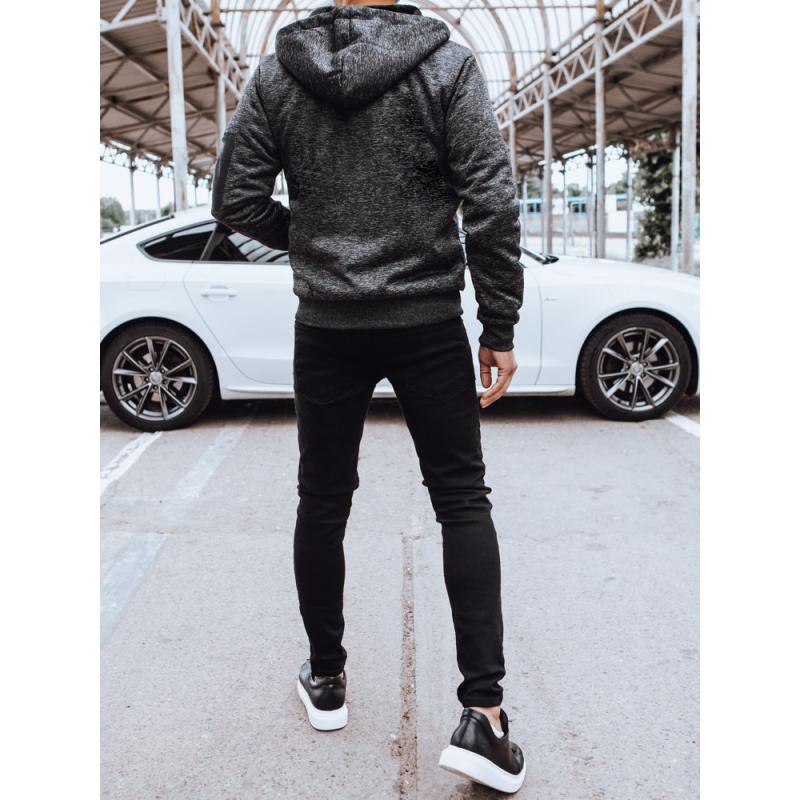 Pánská zateplená mikina bez knoflíků QITAS tmavě šedá