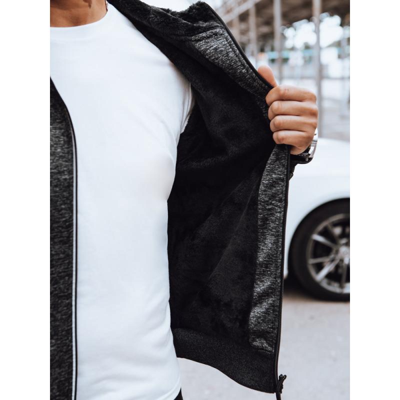 Pánská zateplená mikina bez knoflíků QITAS tmavě šedá