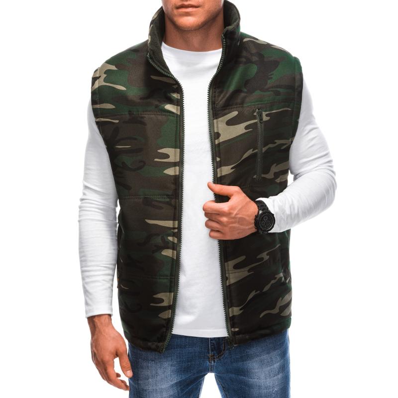 Pánská prošívaná vesta V62 zelená/kamuflážová