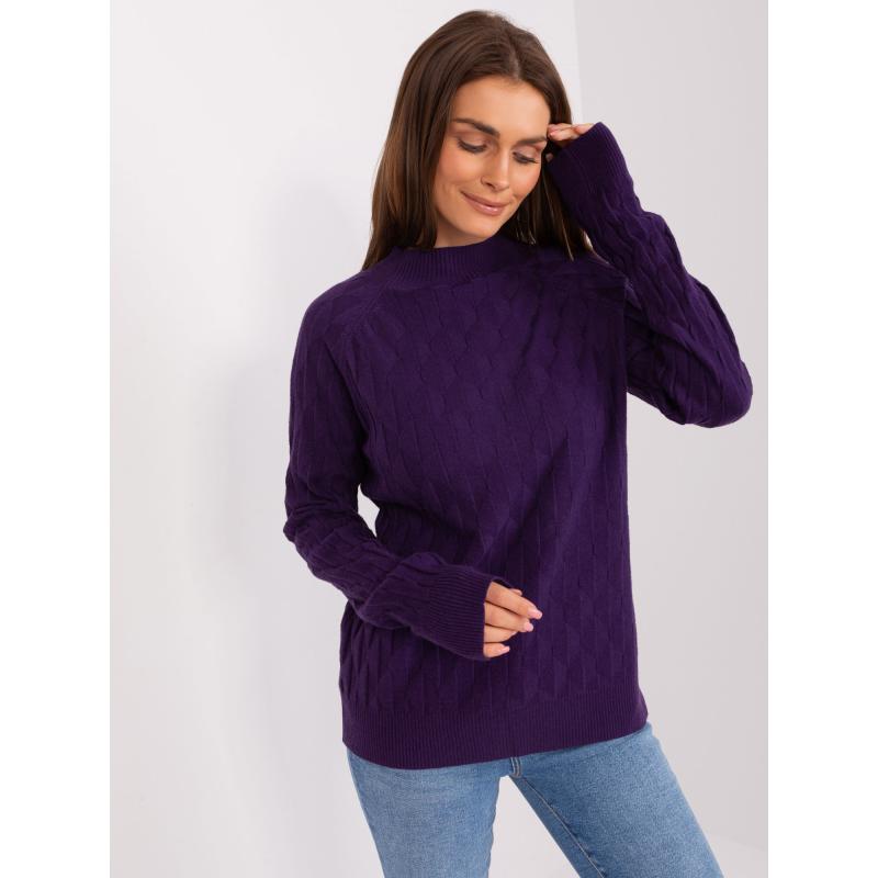 Dámsky sveter s okrúhlym výstrihom ABBI tmavofialový