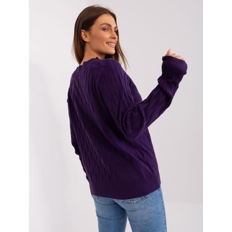 Dámsky sveter s okrúhlym výstrihom ABBI tmavofialový