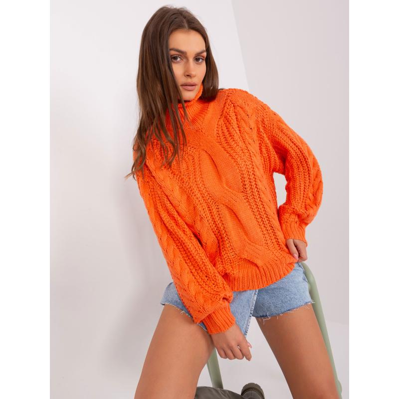 Dámský svetr s plédy oversize ABBEY oranžový
