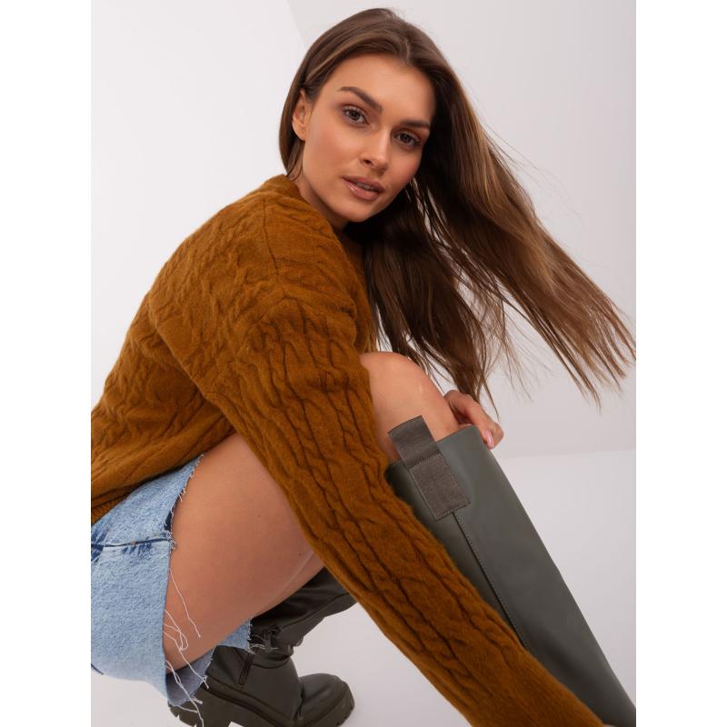 Dámský svetr s plédy ABBEY světle hnědý 