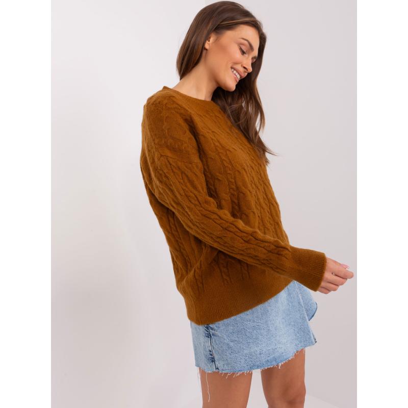 Dámský svetr s plédy ABBEY světle hnědý 