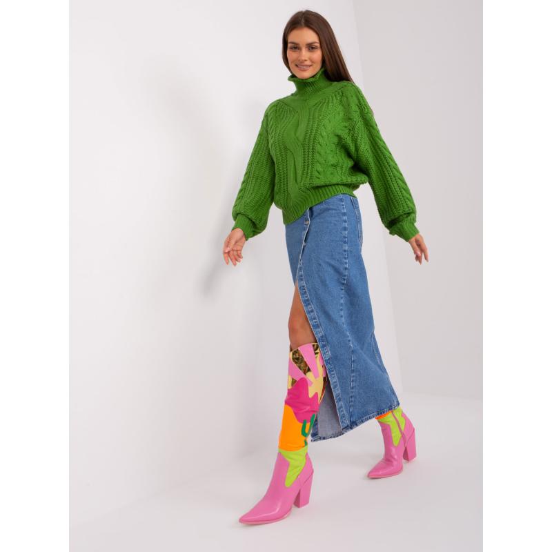 Dámský svetr oversize s dlouhým rukávem ABONI zelený 