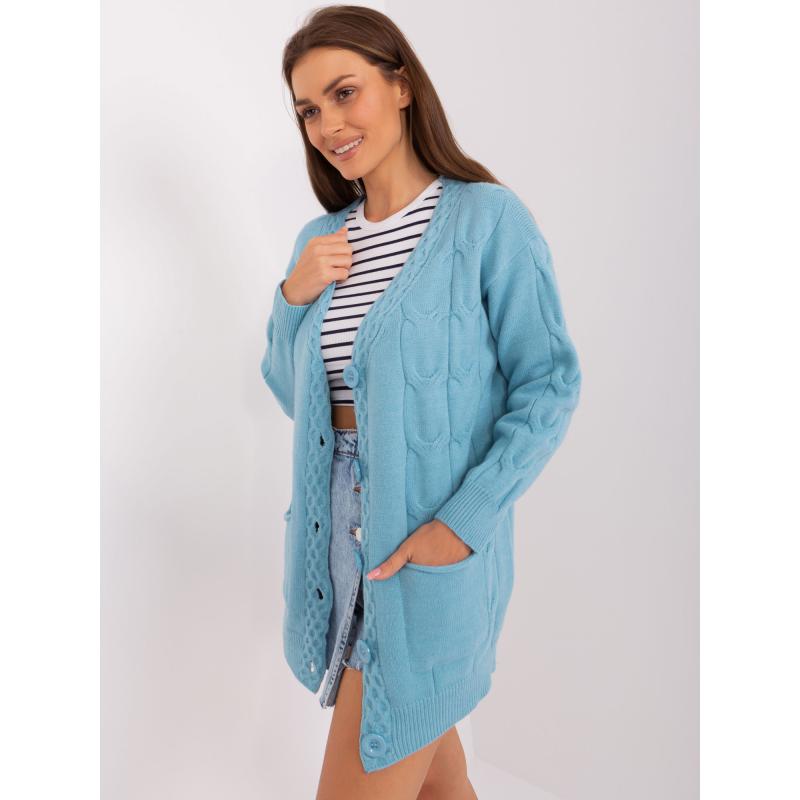 Dámsky sveter s vreckami AKON svetlomodrý