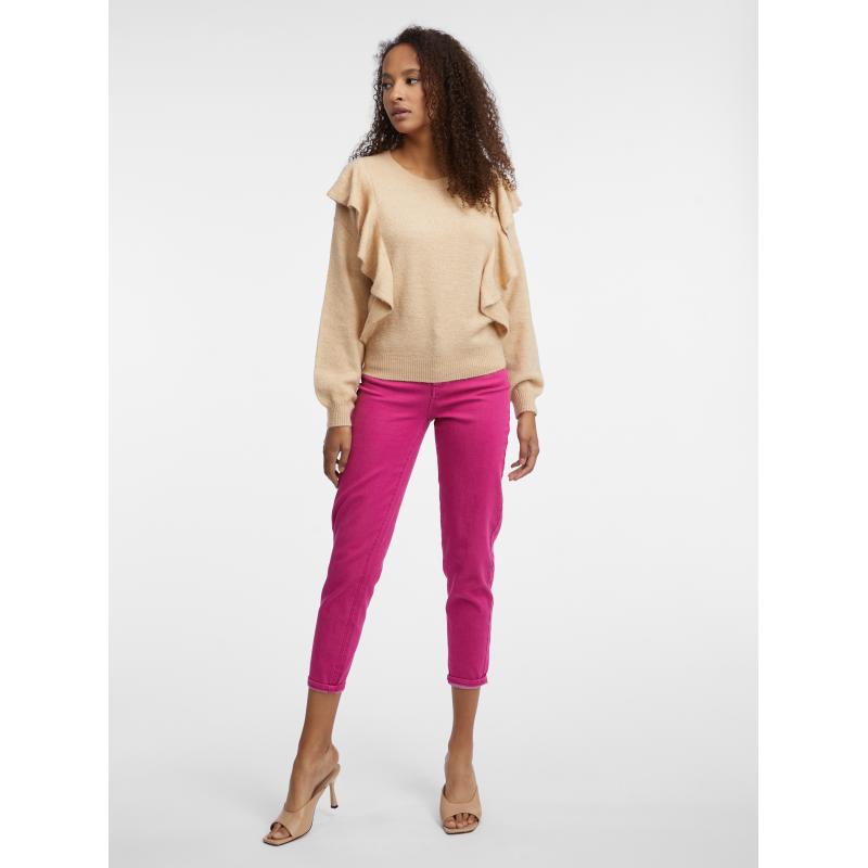 Bézs női kardigán fodrokkal