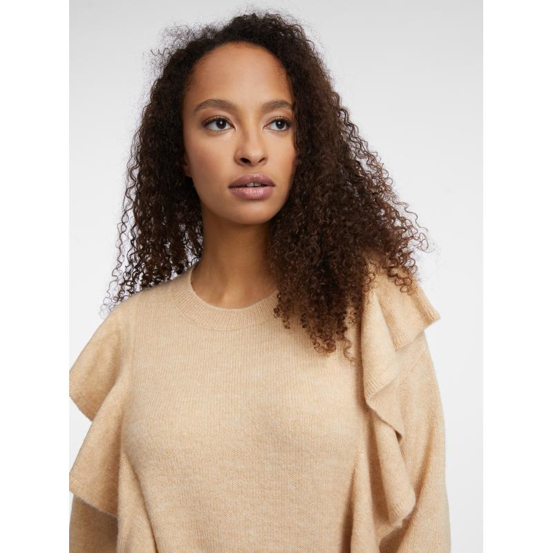 Bézs női kardigán fodrokkal