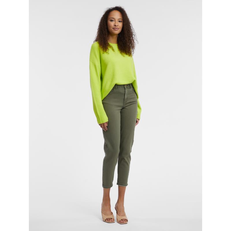 Zelené dámské zkrácené slim fit džíny