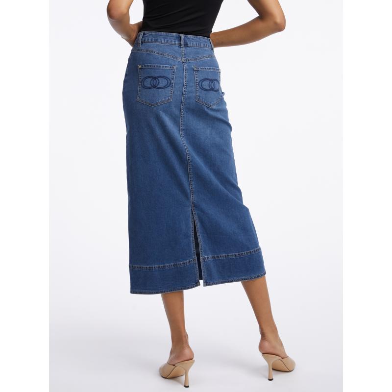 Tmavě modrá dámská džínová maxi sukně
