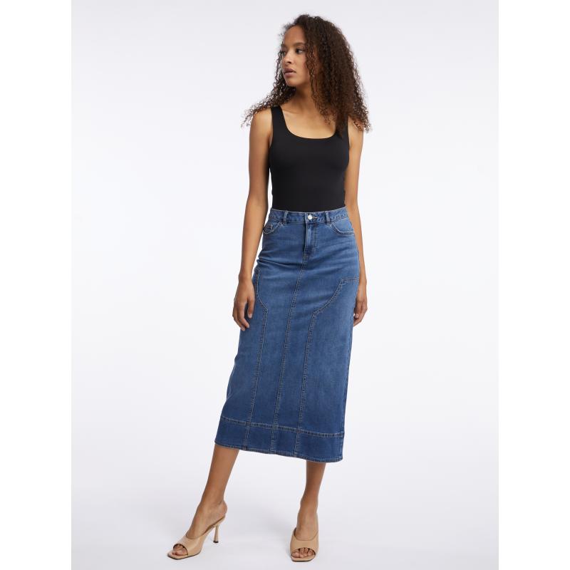Tmavě modrá dámská džínová maxi sukně