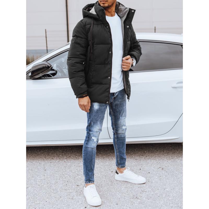 Férfi téli steppelt kabát fekete