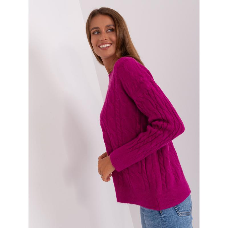 Dámský svetr s kostkami a kulatým výstřihem RONNIE fialový 