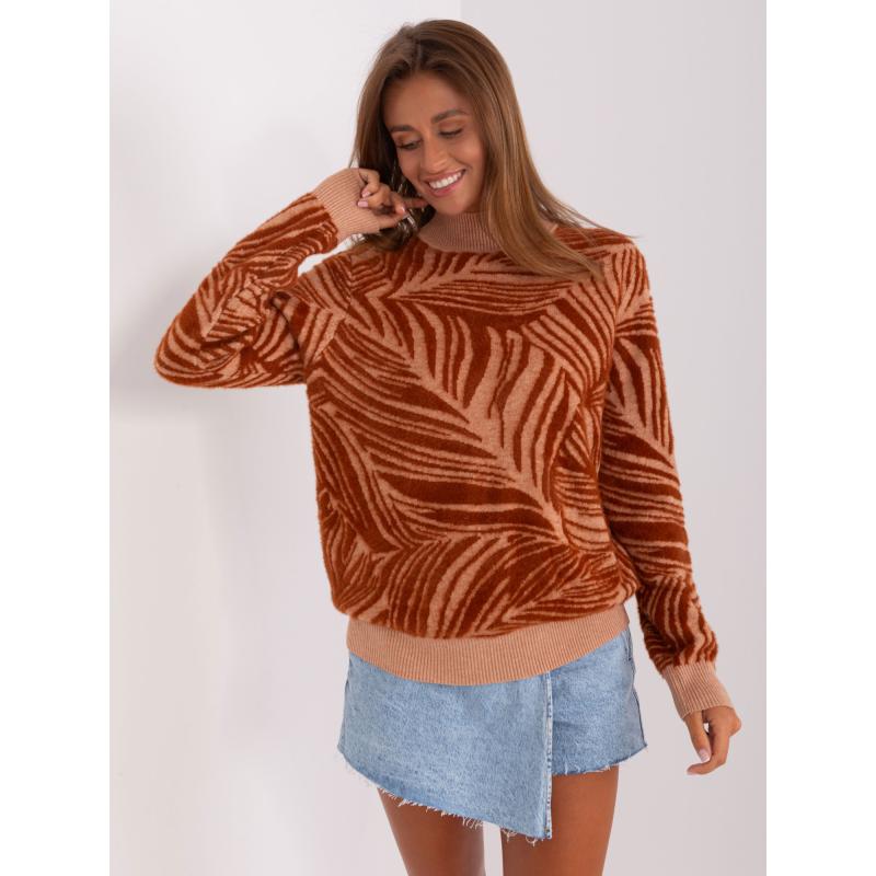 Dámsky sveter s rolákom a oversize strihom OLIVA svetlohnedý