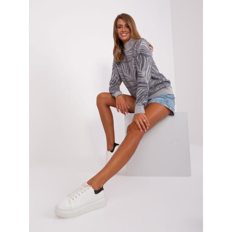 Női garbó bordázott szegélyű pulcsi ALDIN szürke