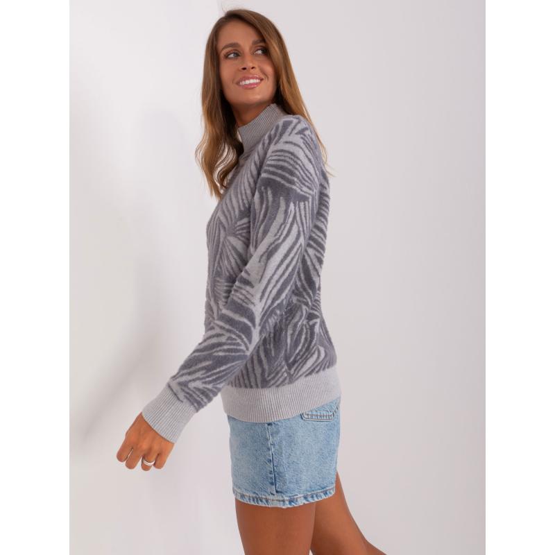 Női garbó bordázott szegélyű pulcsi ALDIN szürke