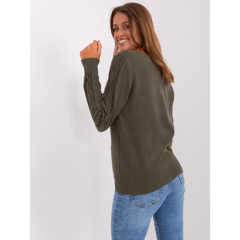 Női V-nyakú pulóver kockás MIA khaki