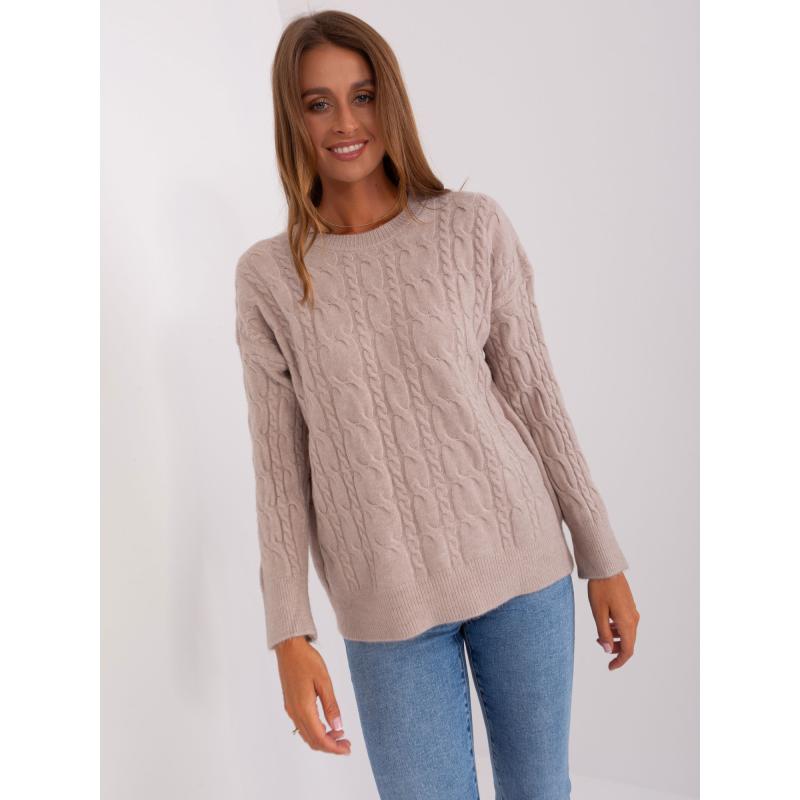 Dámský svetr s plédy a kulatým výstřihem MARA béžový 