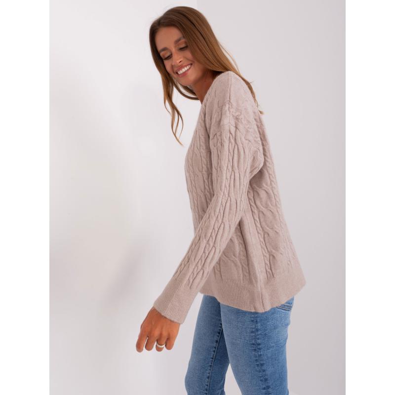 Dámský svetr s plédy a kulatým výstřihem MARA béžový 